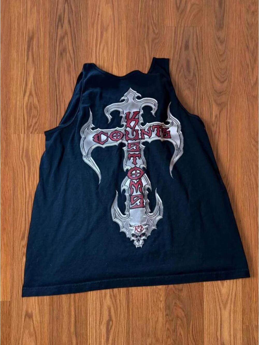 Affliction Mens Tank Top M Black Y2K Goth Grunge Skater Graphic Cross Skull Y2K